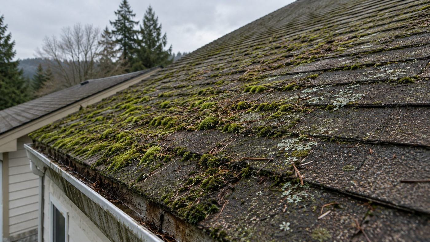 Weathered shingle roof on an older Follansbee home